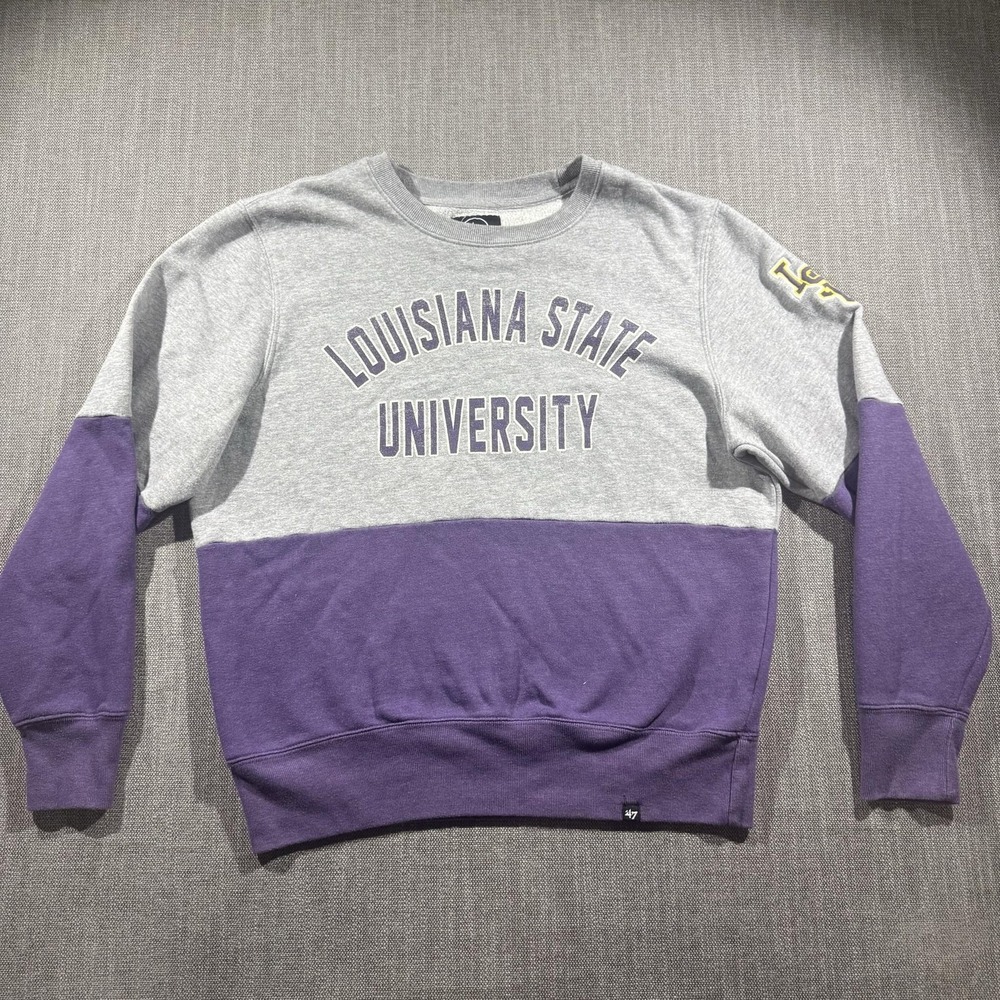 LSU Tigers Sweatshirt Mens Large Gray Purple NCAA Football '47 Colorblock
